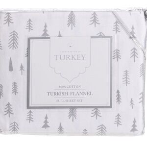 Turkish Flannel Queen Sheet Set -Grey-White